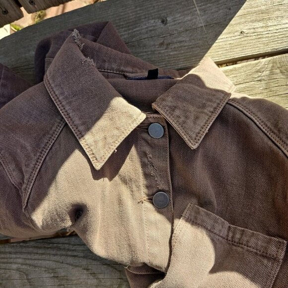 Dear John Distressed Denim Jacket Ripped Cotton Jean Womens XS Brown Boxy Cut - Picture 10 of 10